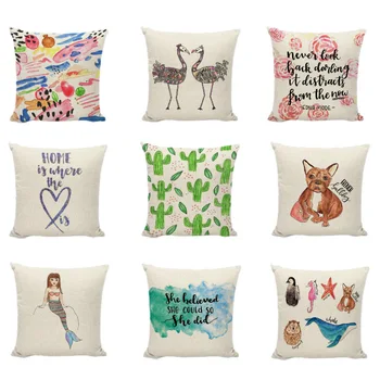 

Hot Sale Cute Cartoon Animals Interesting Words And Letters Funny Penguin Seahorse Starfish Cushion Cover Sofa Throw Pillow Case