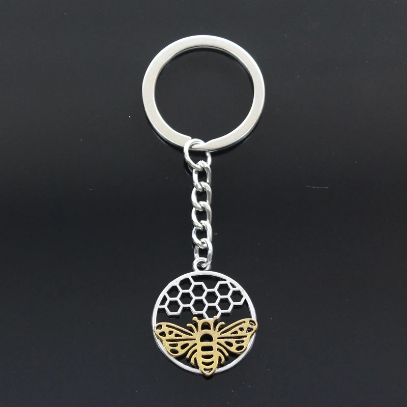 

New Keychain 29x25mm gold bee honeycomb honeybee Pendants DIY Men Car Key Chain Ring Holder Keyring Souvenir Jewelry Gift