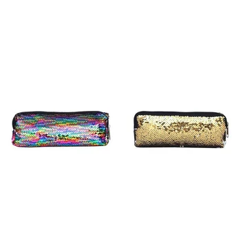 

2PCS Fish Scale Ladies Box School Tools Cosmetic Bags Women Girls Simple Clutch Makeup Pencil Case Students Pencil Case
