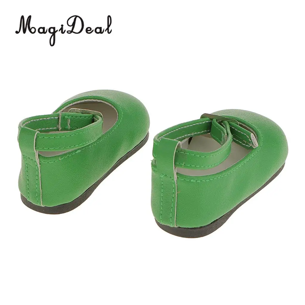MagiDeal Cute 1Pair Patent Leather Pump Dolly Flat Ankle Strap Shoes w/ Bow for 18 Inch America Girl Doll Pretty Dress 6Colors
