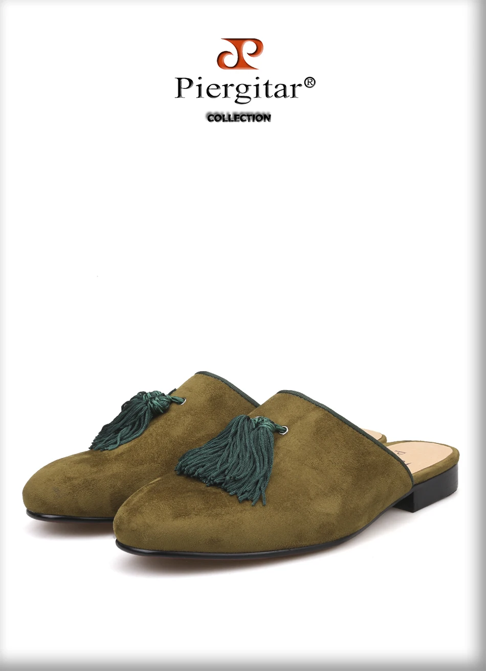 Piergitar/2018 новый дизайн два цвета ручной работы мужские бархатные Тапочки мужская мода обувь с кисточками половинной конструкций мужские