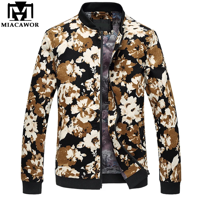 

MIACAWOR New Fashion Men's Jacket Flower Print Bomber Jacket Autumn Jaqueta masculino Casual Male Clothing Size 5XL 6XL MJ409