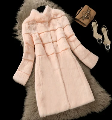 Новое поступление, шуба из натурального кроличьего меха, женская меховая куртка из кроличьего меха, длинные зимние меховые жилеты F858 - Цвет: pink