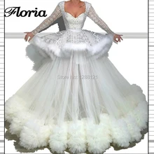 Арабский кутюр новые белые перья вечерние платья для торжеств мусульманская одежда для Дубай платье для выпускного вечера бальное платье Вечерние турецкий халат Aibye