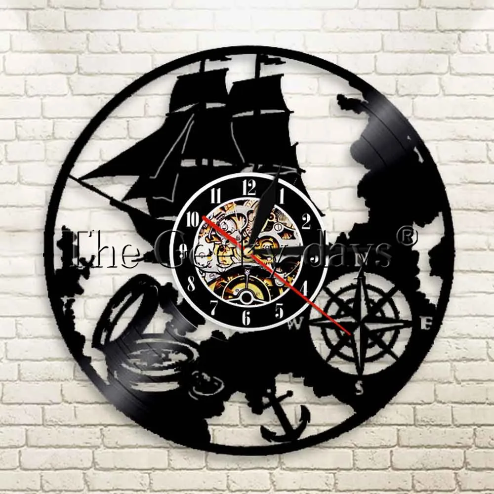 1Piece Sailboat Wall Clock Sailor Gift Vinyl Record Wall Clock Vintage