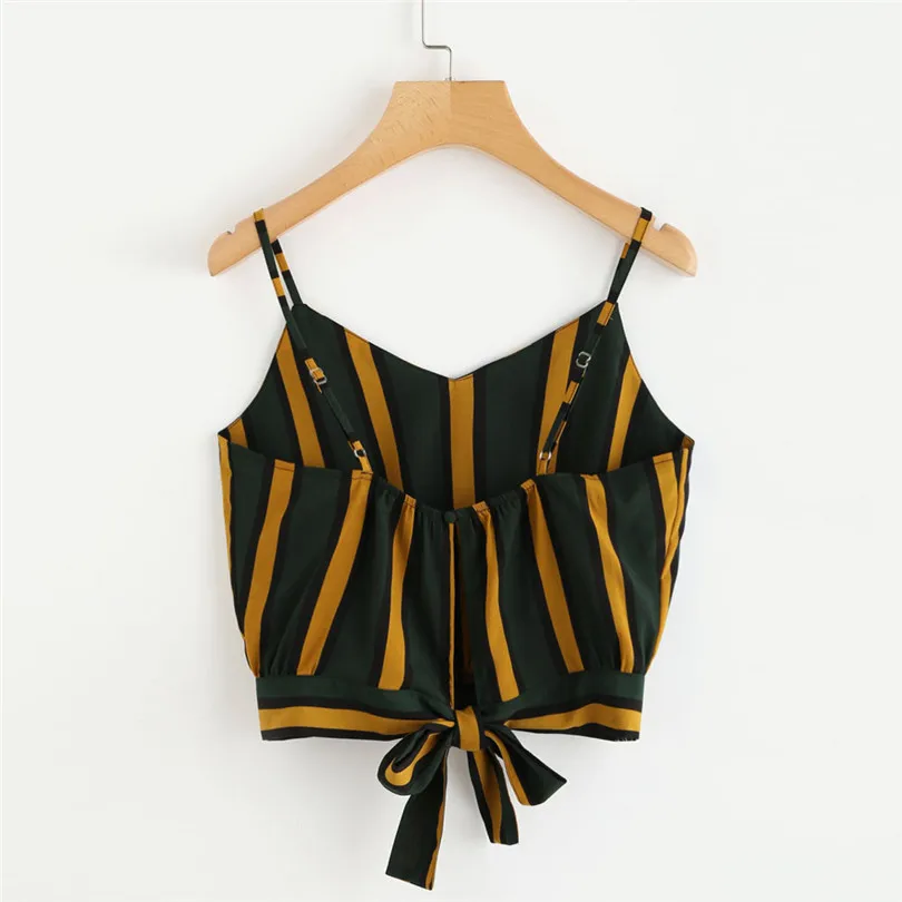 Women's Summer Casual Sexy V Neck Sleeveless stripe Stripe Seft Tie Back Crop Cami Tops Camisole Shirt Vest #4M19 (11)