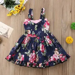 Melario/новое платье принцессы с цветочным рисунком для девочек Хлопковое летнее платье на бретелях с бантом для маленьких девочек, нарядное