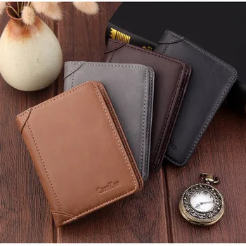 

Retro Men's Wallet Slim Leather Mini Wallet Tri-Fold Multi-function Wallet Solid Color Small Square Bag Dropship Y429
