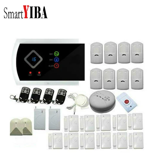 SmartYIBA Home Alarm System PIR Motion Sensonr Shock Sensor Alarmes Fire/Smoke Detector Glass Break GSM Alarm Kits