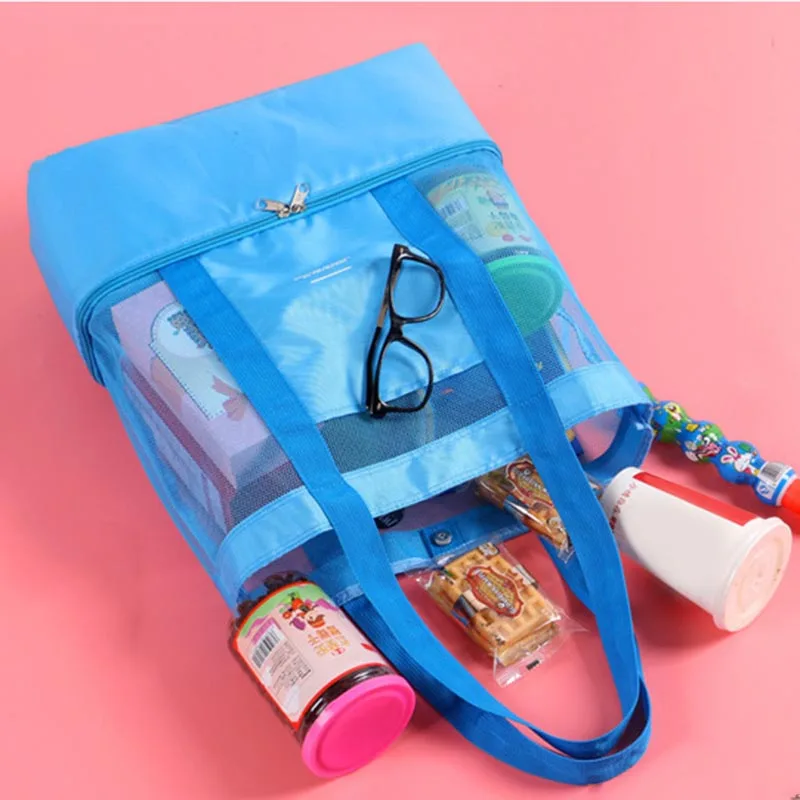 Горячая Распродажа, Женская сетчатая прозрачная сумка, двухслойная, сохраняющая тепло, большие пляжные сумки для пикника MSJ99