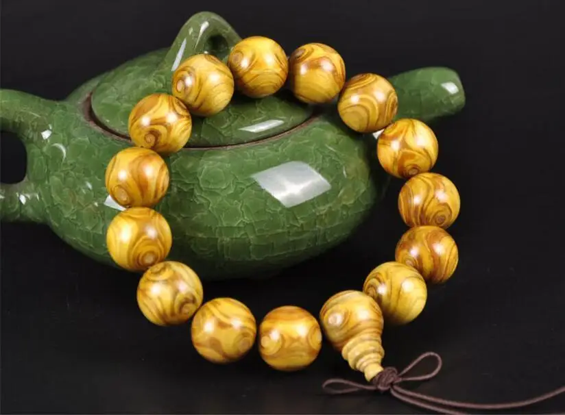 

15mm Natural Gold grapefruit nanmu Beaded Bracelet For Cool Man and Fashion Man