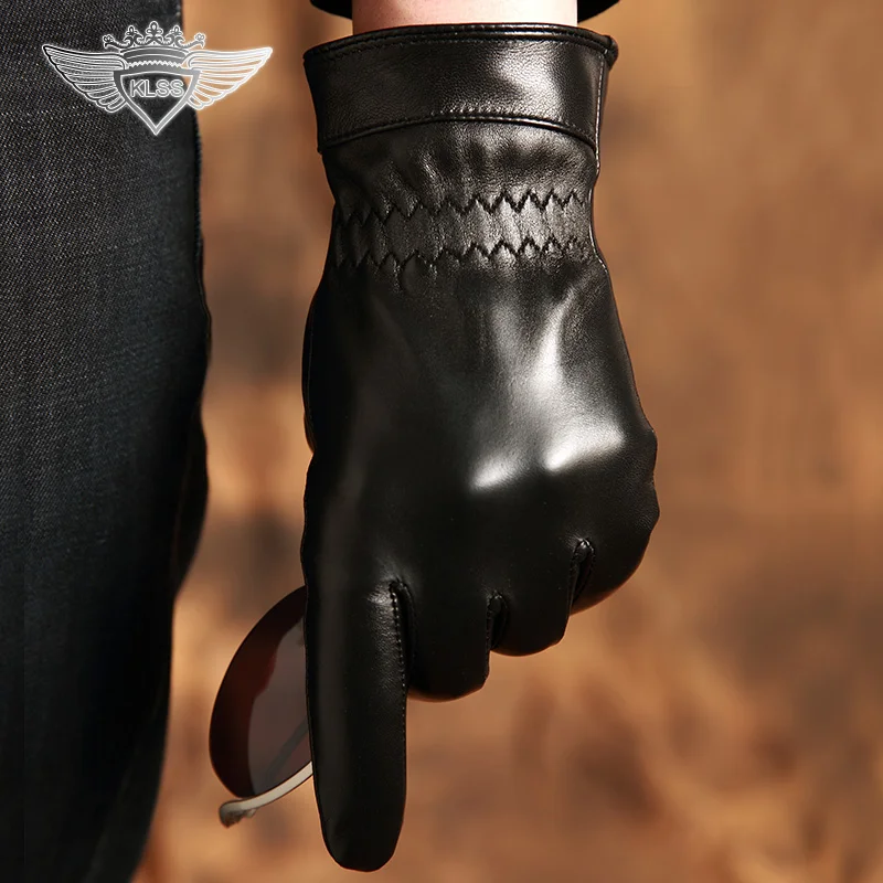 Warm Winter Mens Gloves ,Genuine Leather,Black Leather Gloves,Male Leather Gloves,Winter Gloves Men, Free Shipping J22