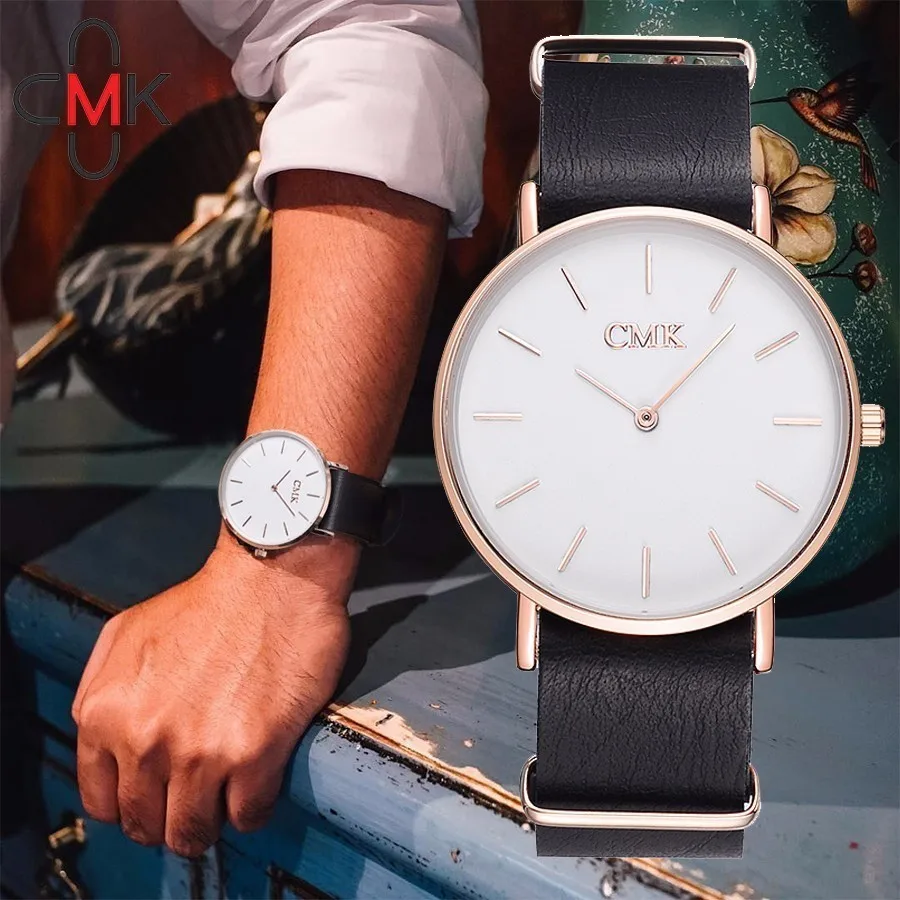 

CMK Brand Ultra-thin Quartz Watch Leather Men Clock Fashion Casual Women Dress Wristwatches Gift Clock Dropshipping