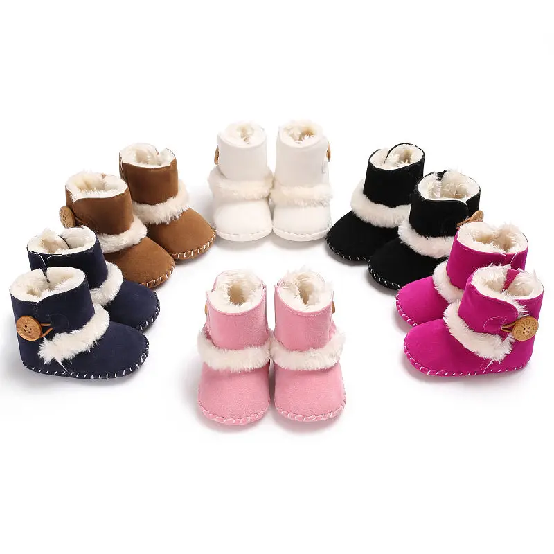 Зимние теплые ботинки; обувь на резиновой подошве для новорожденных; ботинки с деревянными пуговицами