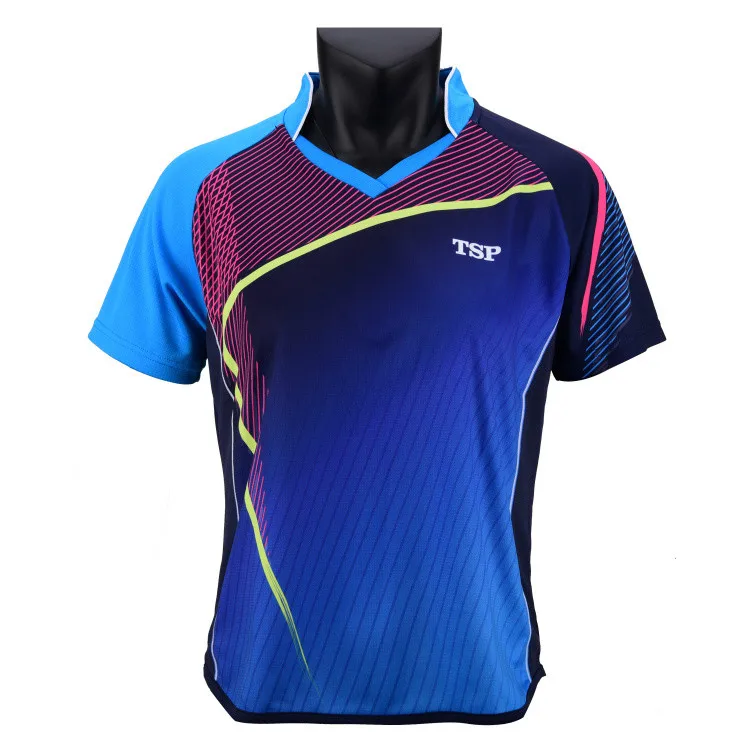 Оригинальные футболки TSP для настольного тенниса, футболки для мужчин/женщин, одежда для бадминтона, пинг-понга, спортивная одежда с коротким рукавом, футболки для тренировок - Цвет: Blue