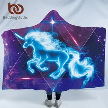 Постельные принадлежности Outlet 3d единорог с капюшоном Одеяло галактика звезды носимое одеяло для взрослых Вселенная синий шерпа Флисовое одеяло 127x152 см