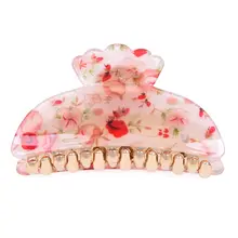 Красный абрикосовый цвет цветочные принты пластиковые волосы коготь зажим для дам