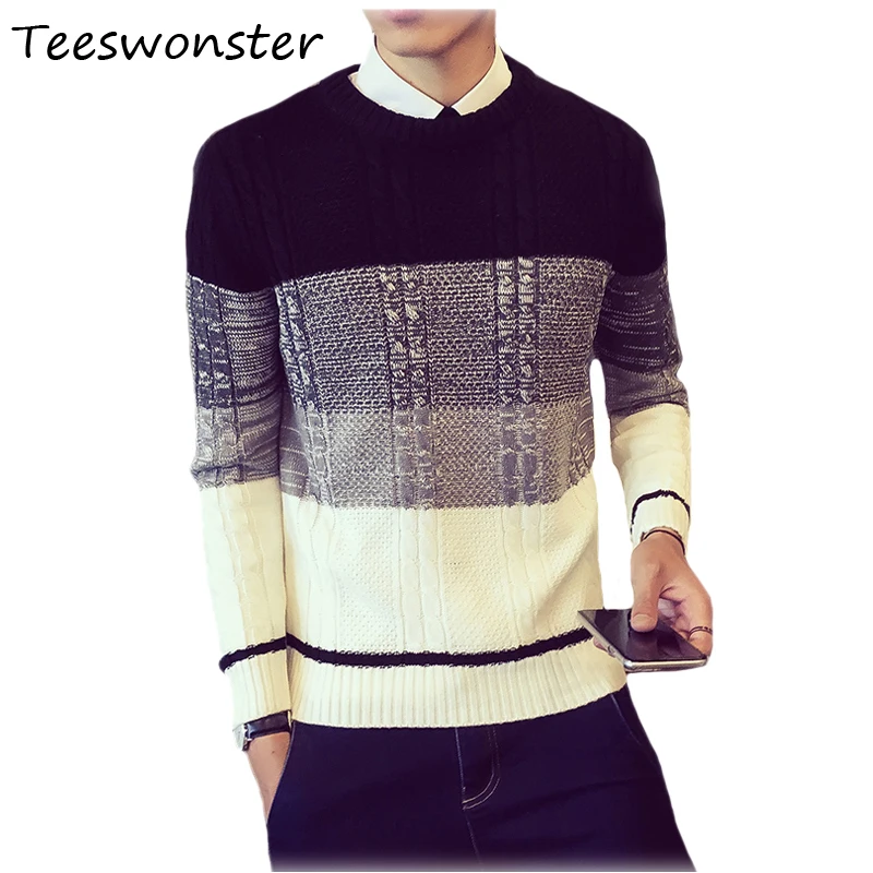 Men 2017 Plaid Winter Knitting Sweaters Striped For