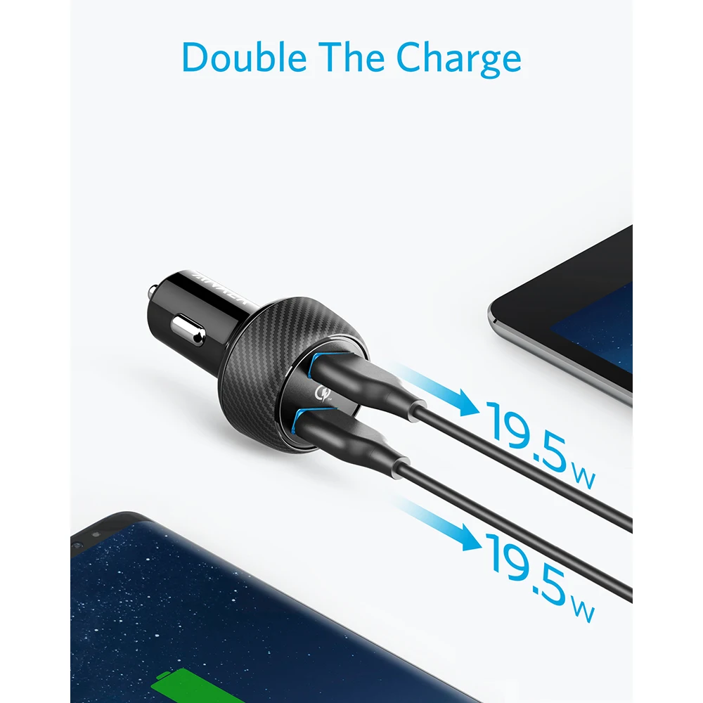 Anker PowerDrive Speed 2 39 Вт автомобильное зарядное устройство с двумя USB портами быстрая