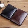 Cartera de cuero con cera de aceite para hombre, cartera plegable corta a la moda, cartera con monedero con cremallera para hombre ► Foto 1/6