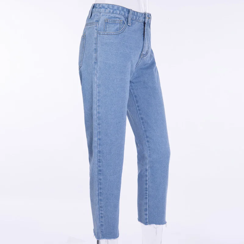 InstaHot синие джинсы с блестящей молнией сзади с карманами женские сексуальные прямые брюки Осень Зима Новое поступление джинсы женские - Цвет: Light Blue