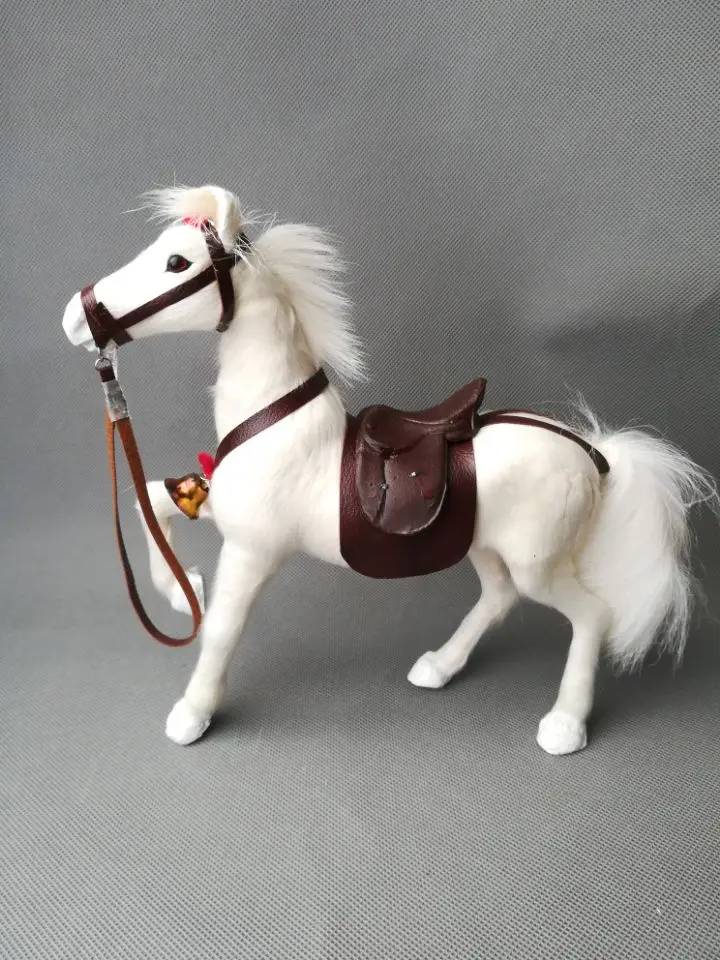 real life toy raise leg up horse model about 24x8x23cm white horse with saddle hard model ornament prop  decoration gift h1499