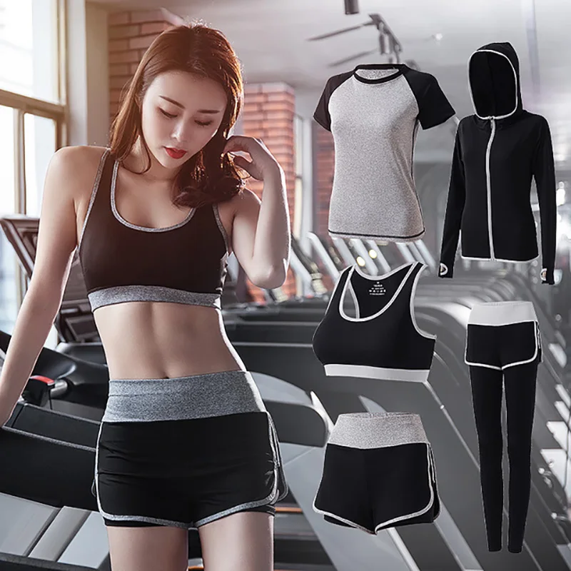 

5 piece set hot 2019 workout clothes running quick-drying sweat-absorbent breathable high waist sports yoga clothes suit women