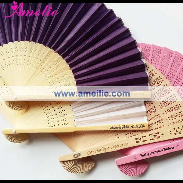 

Free Shipping Customized Hand Wedding Silk Fan with Logo on Ribs As Wedding Gifts