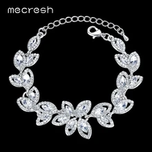 Mecresh листья Кристалл Шарм Браслеты для женщин серебряного цвета со стразами Свадебные помолвки Pulseras Свадебные украшения SL046