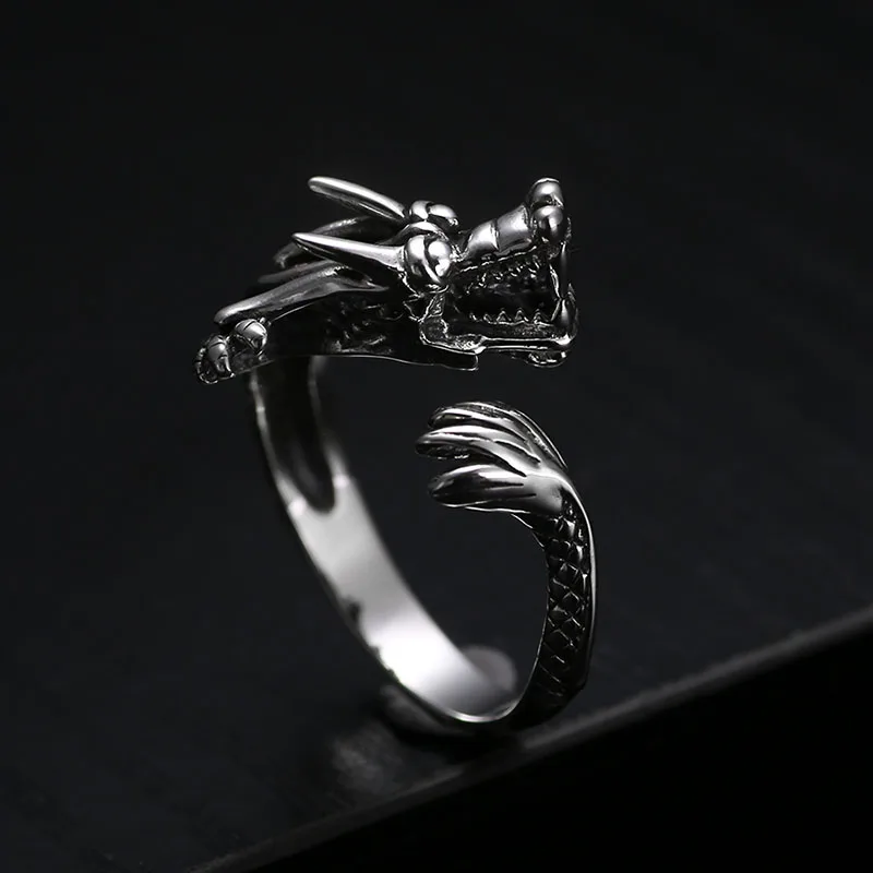 

925silver old dragon ring personality exaggerated retro single ring opening Weijie domineering food trendsetter accessories