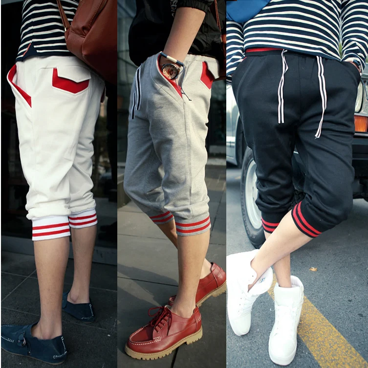 2013 men's clothing casual sports 7 capris pants male spring slim