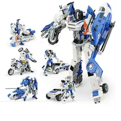 Сплав игрушки деформации города х-Для мужчин 5 в 1 робот Самолет Полиция автомобилей мотоциклов Аниме фигурки героев мальчиков Игрушки