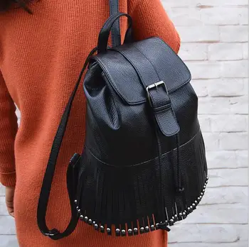 

bag again 021917 new hot lady tassel backpack female leather travel bag