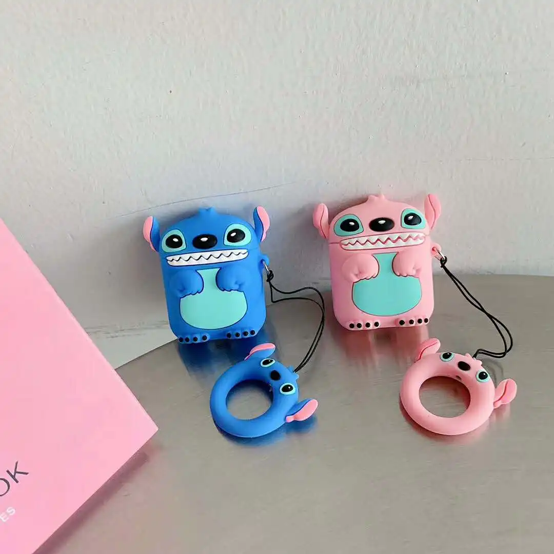 

Cute Stitch Silicone Ring Bluetooth Wireless Earphone Cover Case For AirPods 1/2 case Accessories Charging Cartoon headphone bag