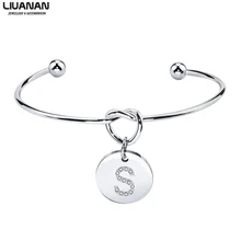 Stainless Steel Cuff Bangle Bracelet Bridesmaid Knot Initial Bracelet for Women Girlfriend Sisters Alphabet Letter Jewelry Gift mens love knot bangle stainless steel antique silver color knot twisted cuff bracelet unisex men jewelry pulseira braslet
