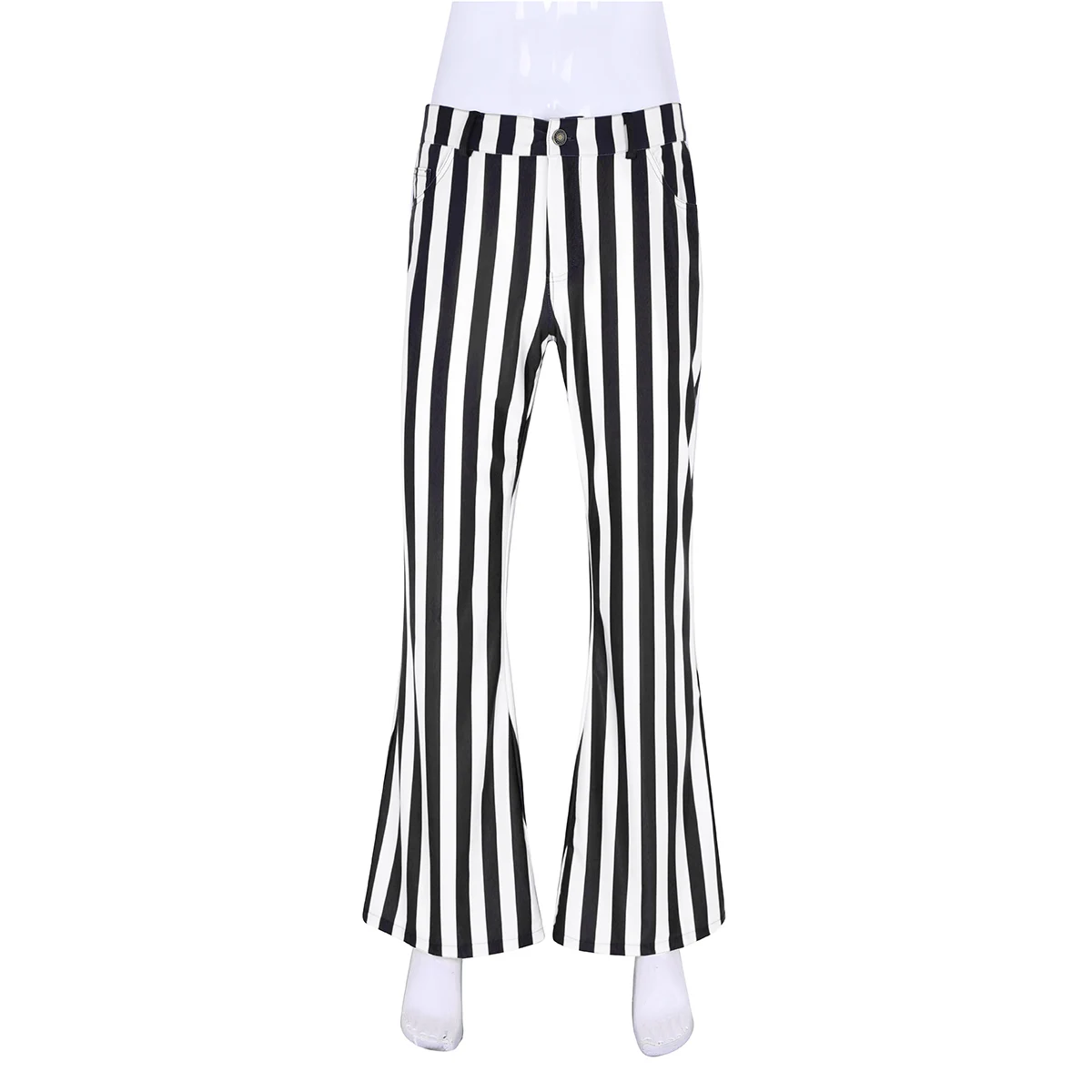 Adult Men Vintage Striped Long Pants Male Retro Mid Waist Elastic Flares Trousers Homme Party Stage Dance Costume Club Clothing