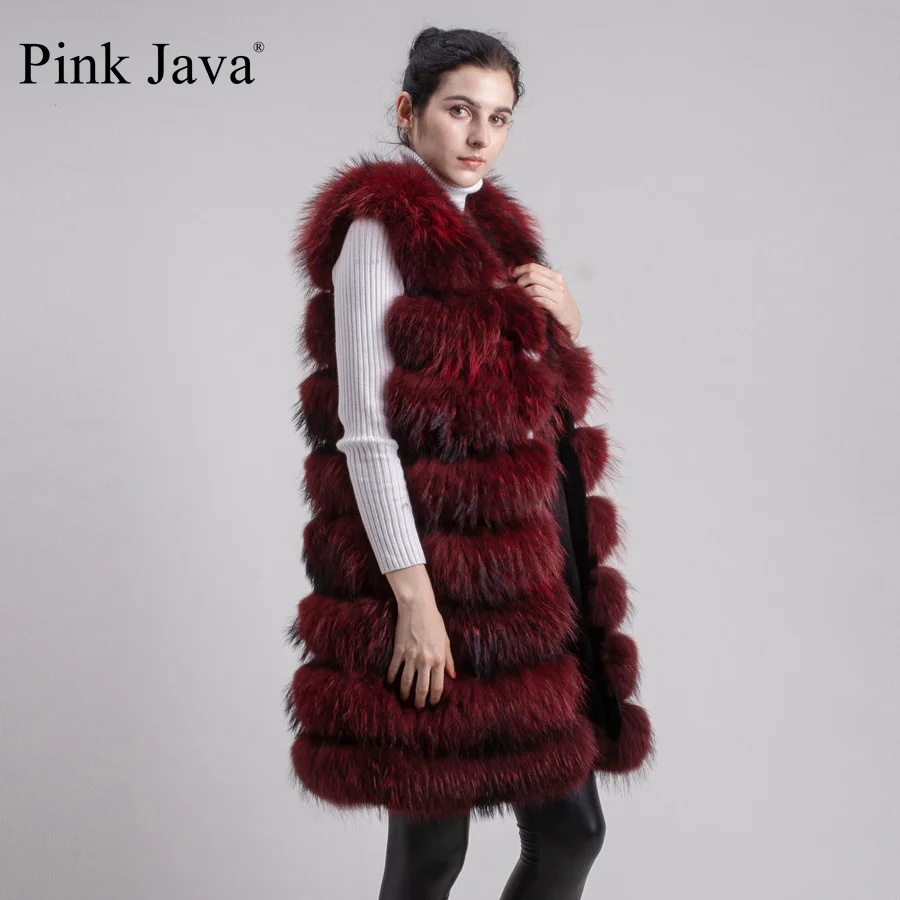 

PINK JAVA QC1805 free shipping real raccoon fur vest long fur gilet women's winter coat fluffy wholesale