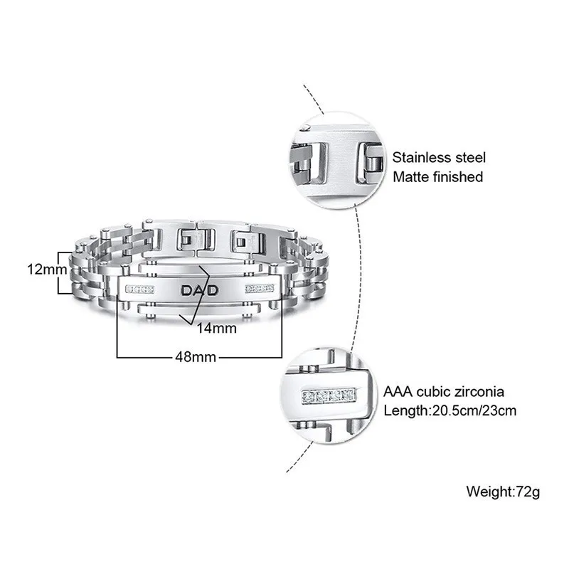 Мужской браслет из нержавеющей стали, регулируемая застежка, выгравированный браслет для папы, отца, подарок, ювелирные изделия