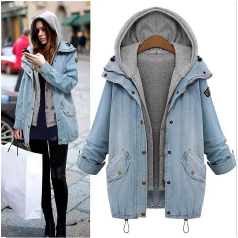 

2018 spring loose denim jacket female hooded jacket jeans vest two-piece female top clothes