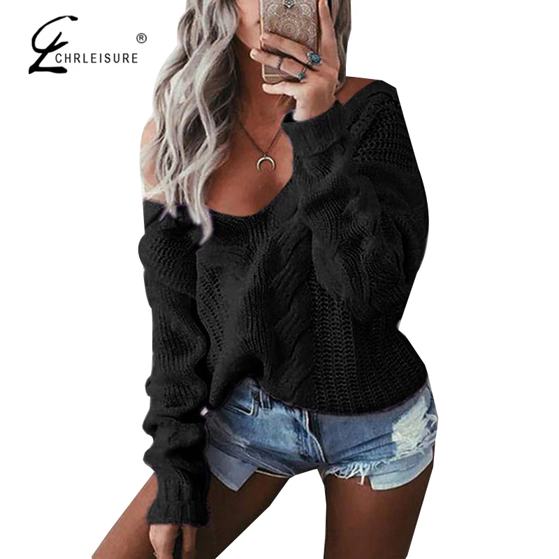 

CHRLEISURE Fall And Winter New Women's Sweater Large Size Loose Pullover Knitted Sweater Exploded Deep V-neck Twisted Sweate