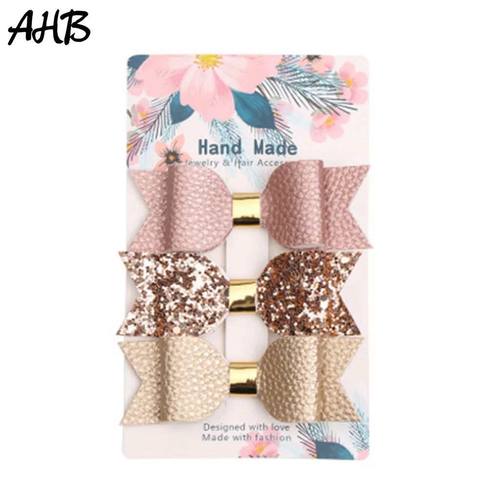

AHB 3Pcs/Set Glitter Hair Bows for Girls Shiny Leather Hairpins Suits for Girls Hair Clip Princess Party Kids Hair Accessories