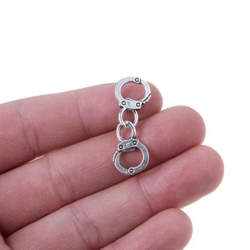 

TJP 10pcs Antique Silver Tone Handcuffs Connectors Charms Pendants Double Sided for Bracelets DIY Jewelry Making Findings