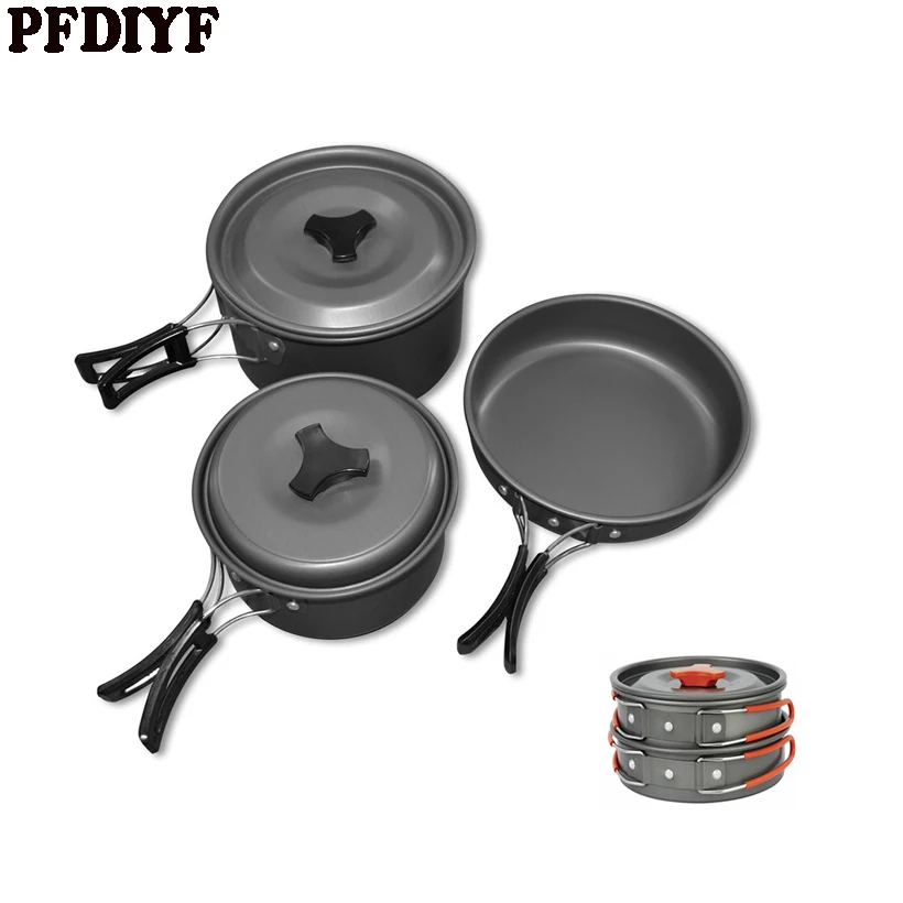 

PFDIYF 1 set Outdoor Aluminium Alloy Camping Hiking Cookware Bowl Pot Pan Set Camping Kitchen Tools Camping cookware Set Picnic