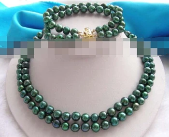 

Free shipping .656 2r Natural Green 9mm Pearl Necklace Bracelet A Set