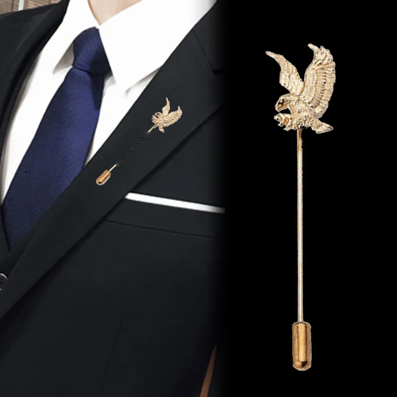 

Fashion New Personalized Suit Brooch Pin Simple Flying Eagle Long Needle Brooches Shawl Button Bird Lapel Pins Men Accessories