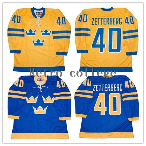

40 Henrik Zetterberg TEAM Sweden WORLD throwback MEN'S Hockey Jersey Embroidery Stitched Customize any number and name