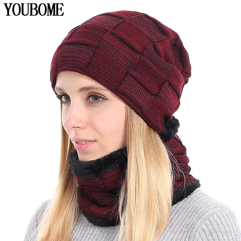 

YOUBOME Knitted Hat Scarf Winter Skullies Beanies Female Winter Hats For Women Men Baggy Ring Warm Thicken Fashion Cap Hats 2018