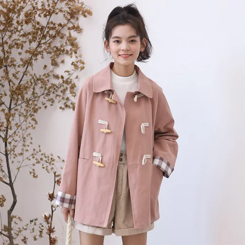 

2019 Autumn Winter Casual Horn Button Loose Coats And Jackets Women Long Sleeve Baseball Turn-down Collar Streetwear Female Work