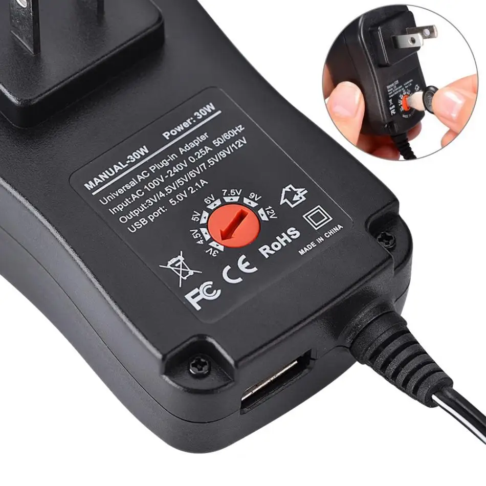Универсальный AC/DC адаптер питания 5V 2.1A USB порт 6 наконечников 30W 3 V/4,5 V/5 V/6 V/7,5 V/9 V/12 V Высокое качество