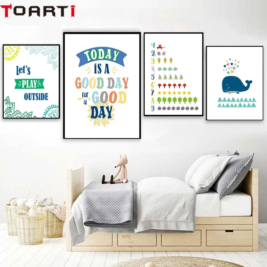 Good Day Color Number Cartoon Wall Art Prints For Kids Nursery Bedroom Canvas Painting Wall Poster Modern Picture For Home Decor (1)